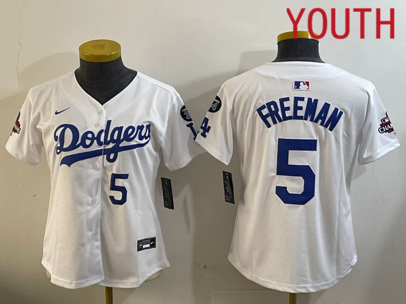 Youth Los Angeles Dodgers #5 Freeman White Game 2024 Nike MLB Jersey style 12096